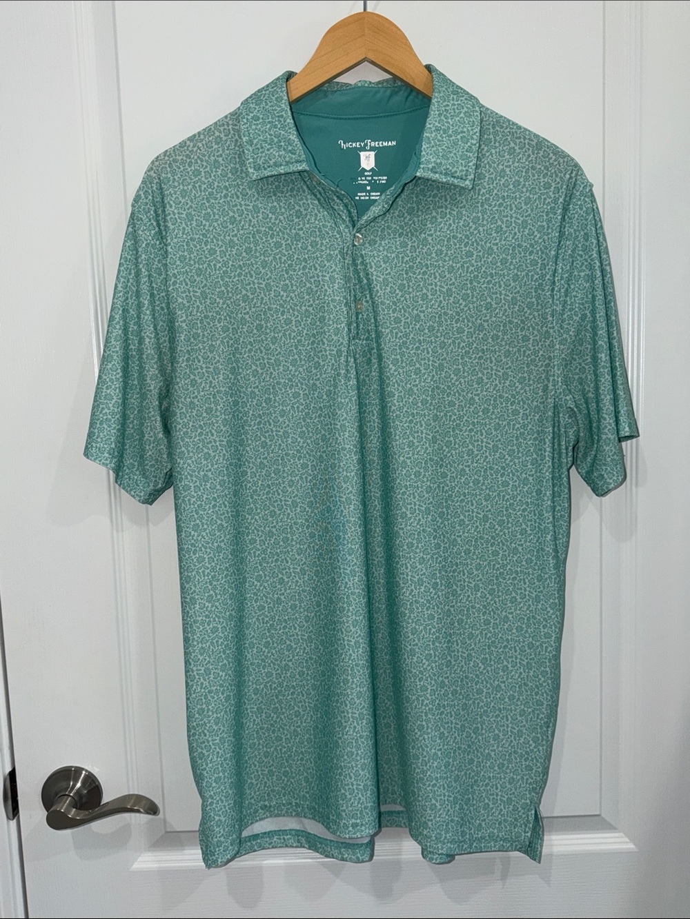 Hickey Freeman  Men's Seafoam Green Micro-Pattern golf Polo size medium